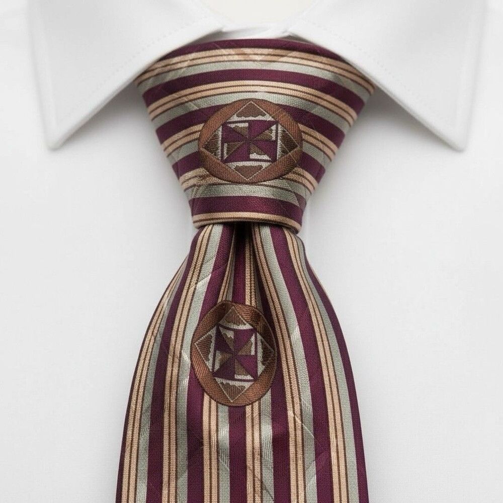 Vintage Emporio Giorgio Armani Silk Tie Art Deco Stripe Geometric Designer Italy